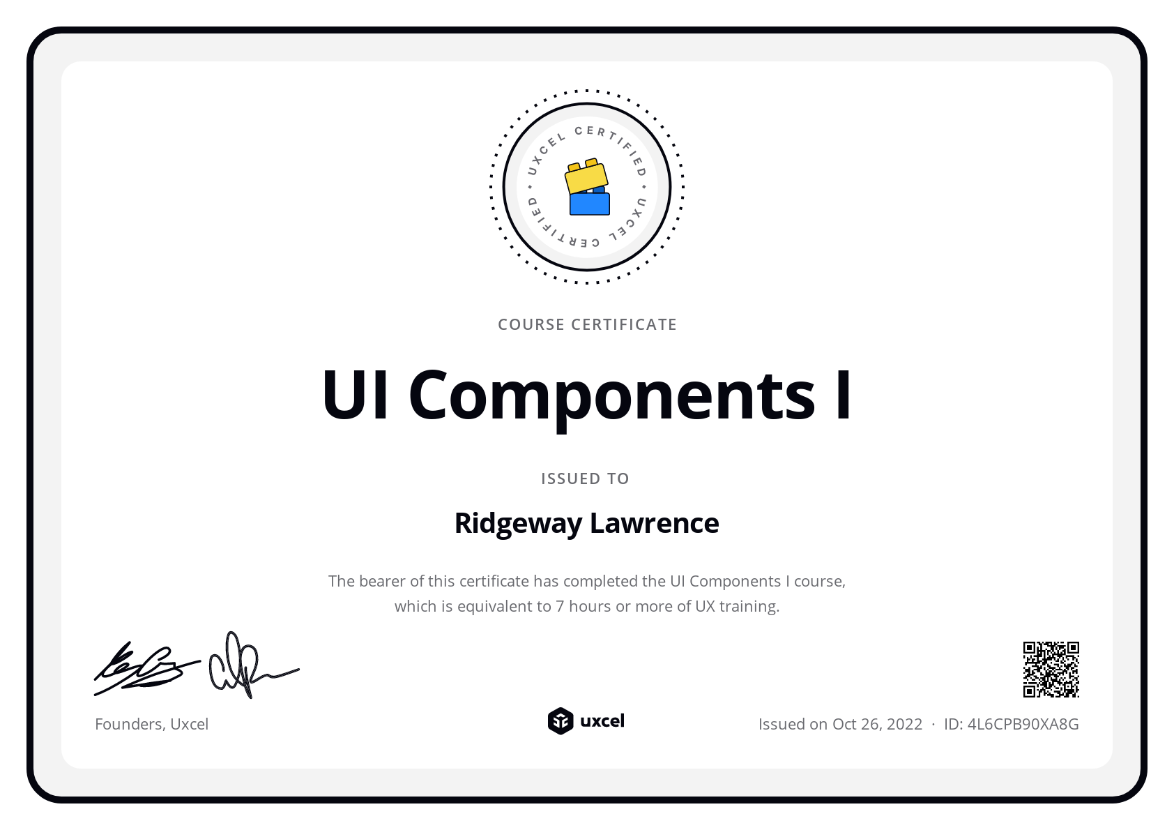 Ridgeway Lawrence's certificate